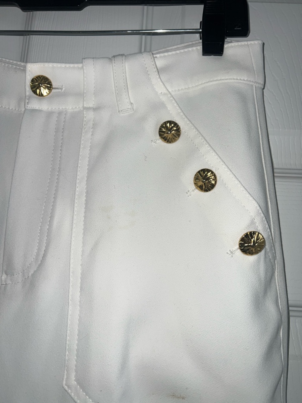 Zara High Waist Wide Legs White Pants with Gold Accent Buttons Inseam 32” - Picture 2 of 4